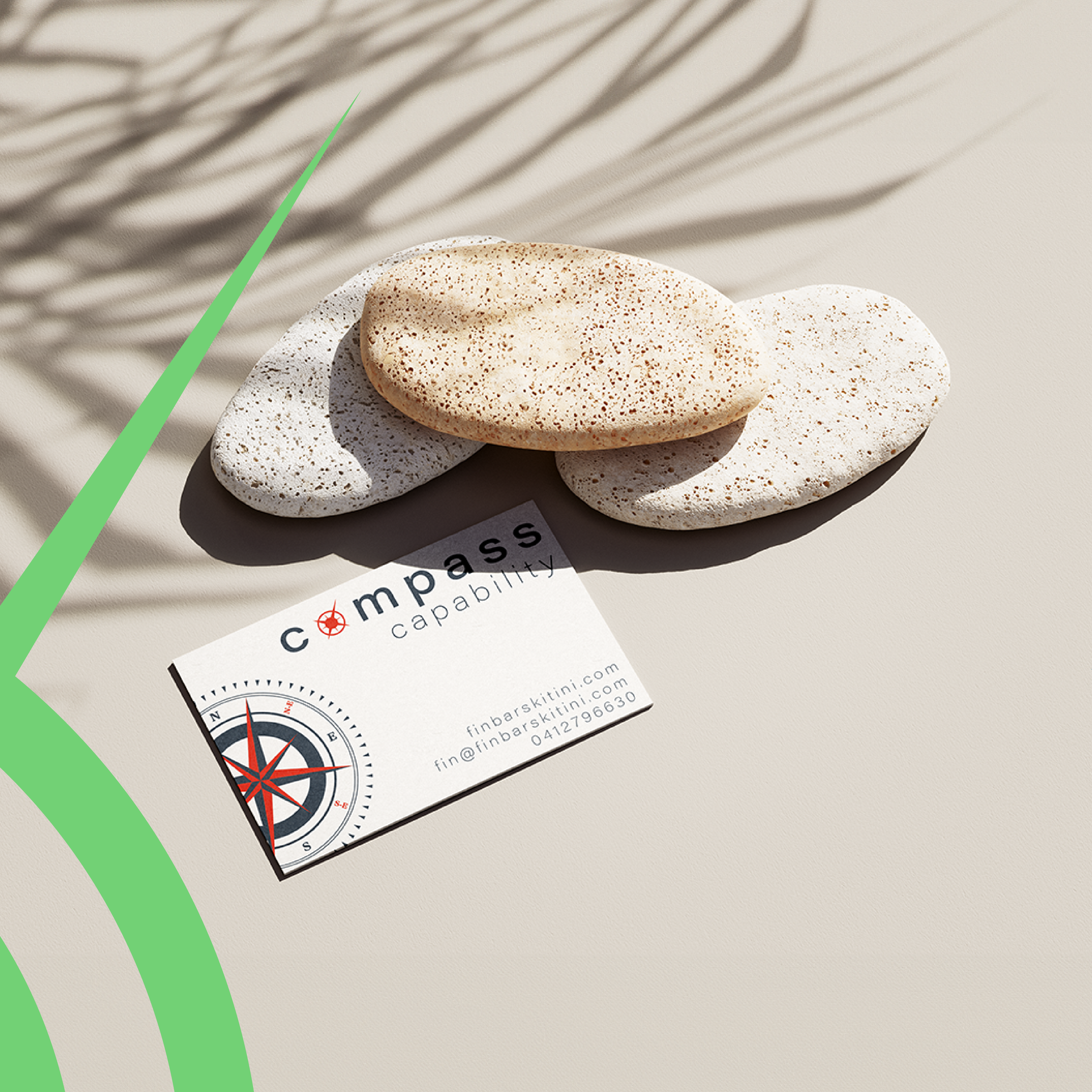 Compass Capability business card mockup, logo and typography at small print scale