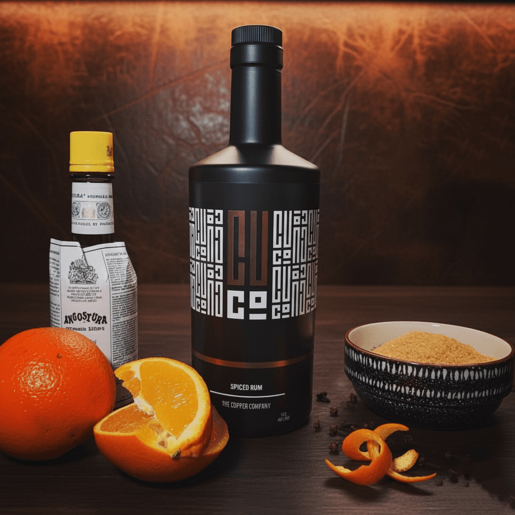 Copper Company rum bottle, staged product photography showing the final label design and brand identity