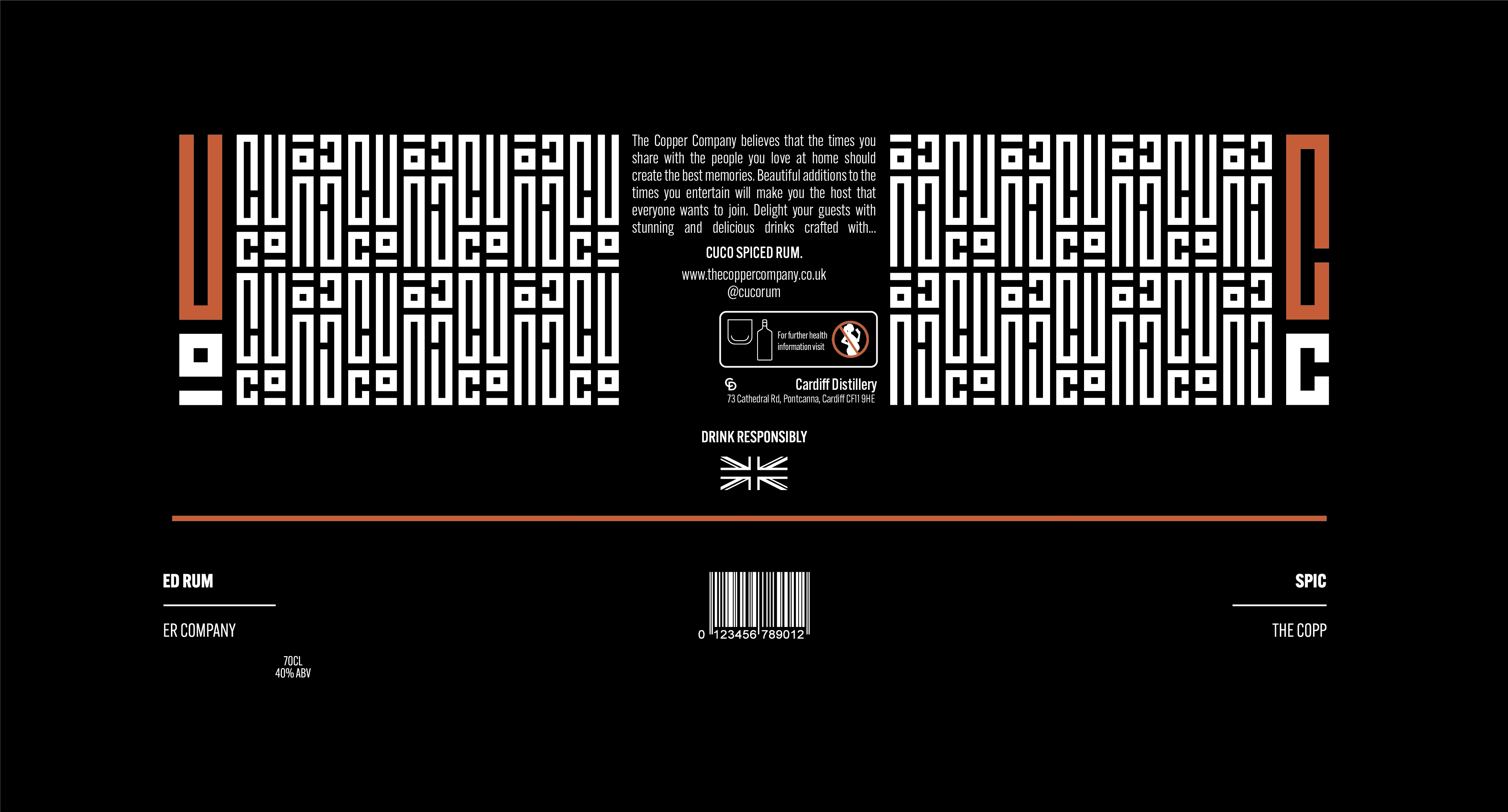Copper Company label flat net, print-ready label design showing full bleed and artwork at flat view