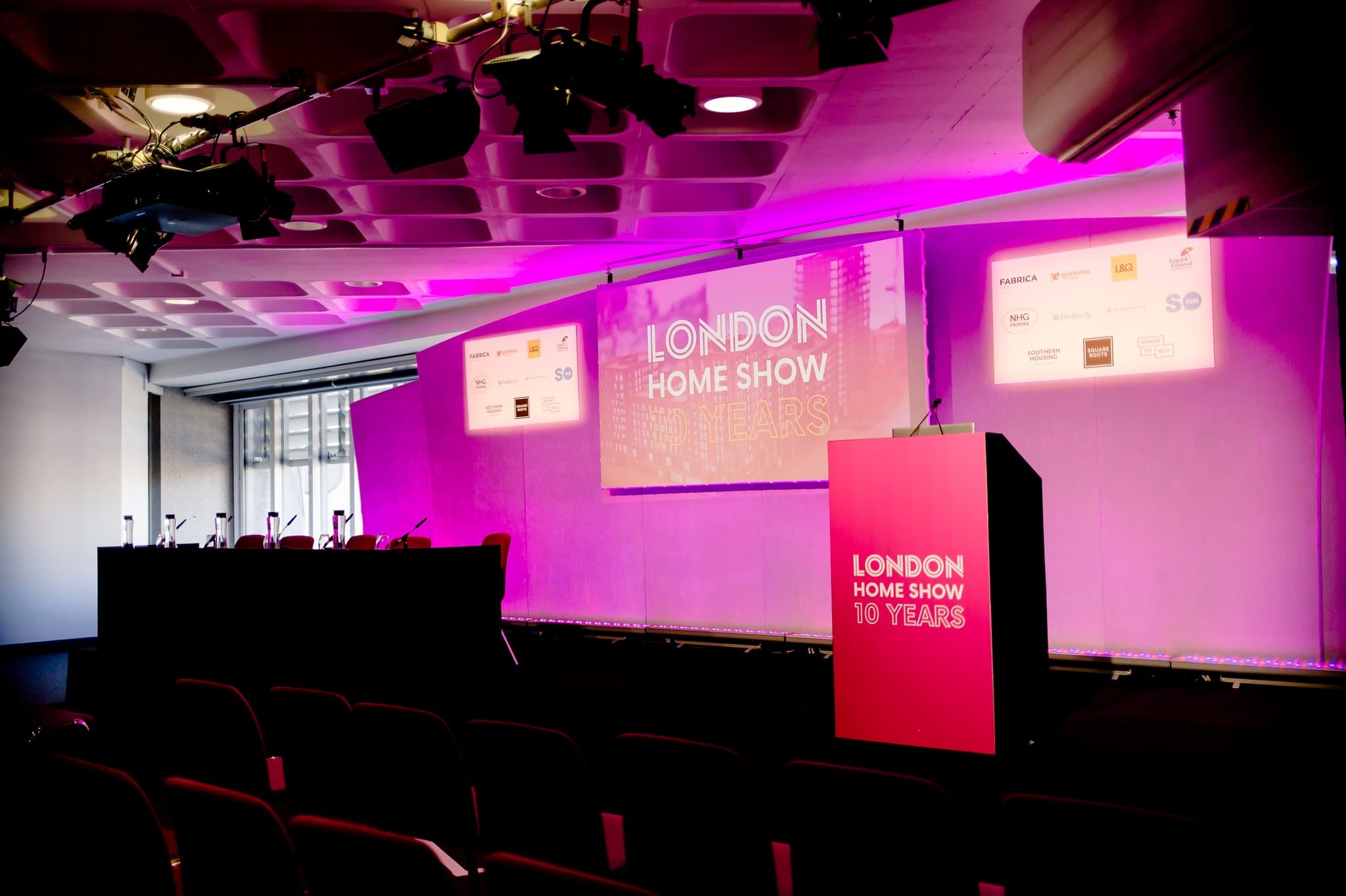 London Home Show stage backdrop, full-width branded graphic for the main exhibition stage