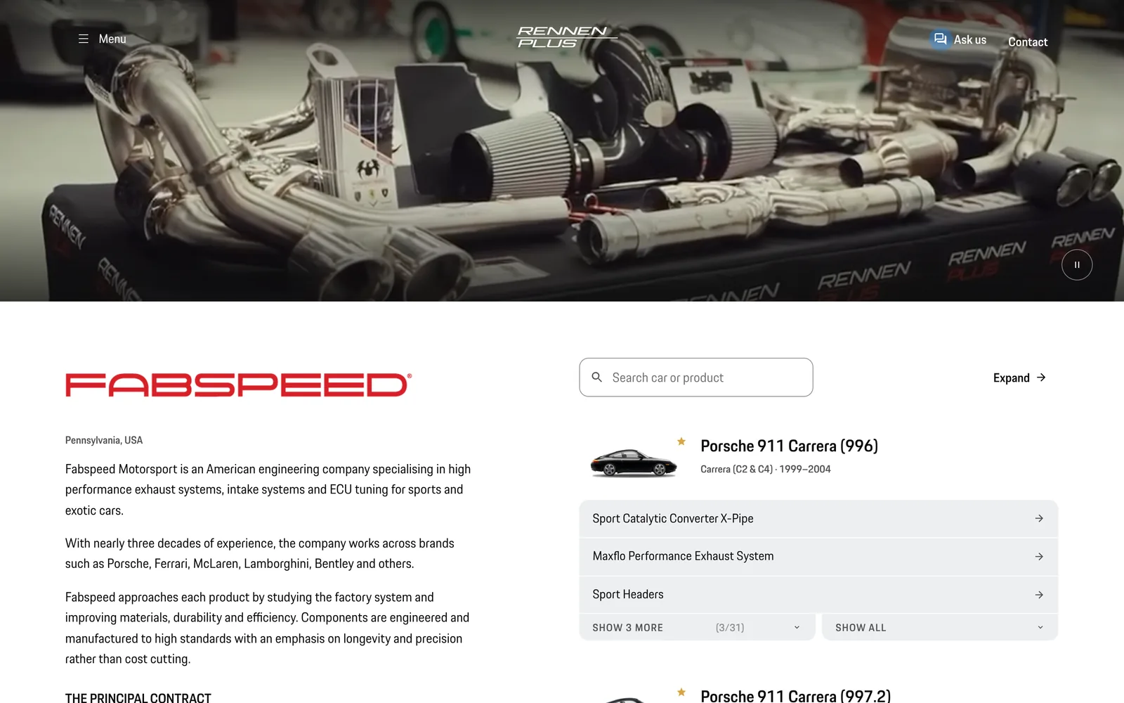 The Fabspeed directory, one of five brand pages.