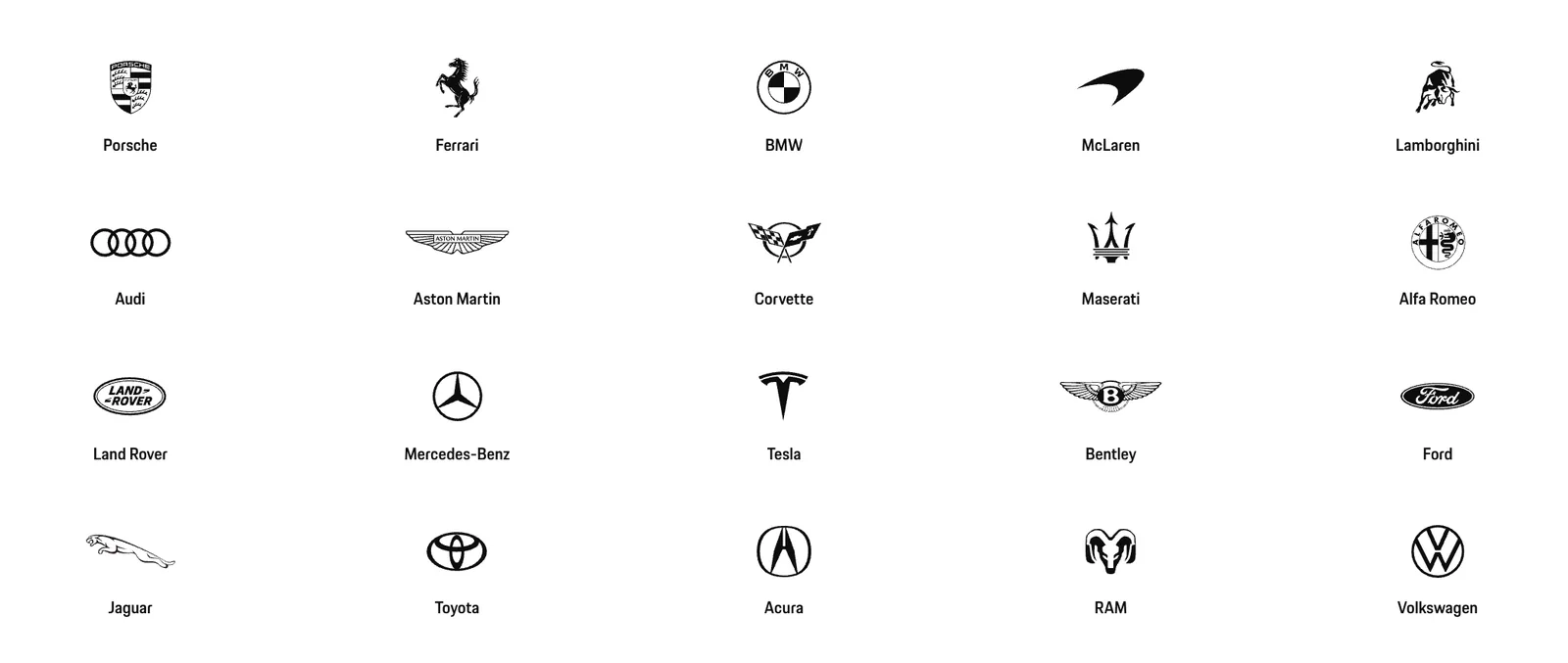 The Rennen Plus finder: a grid of twenty-one car-maker badges.
